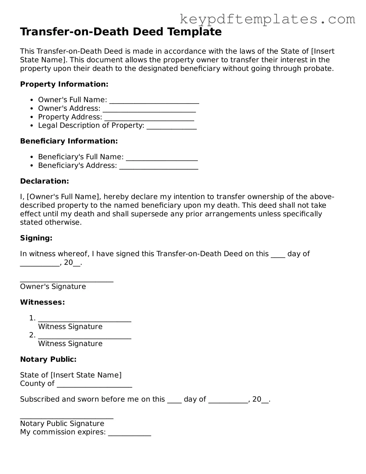 Printable Transfer-on-Death Deed Template