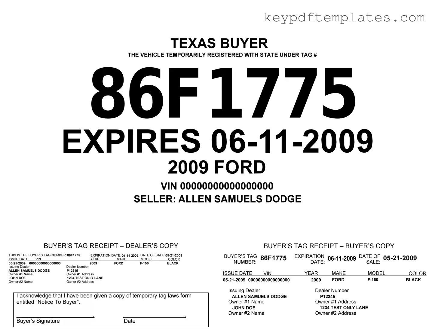 Get Texas Temporary Tag Form