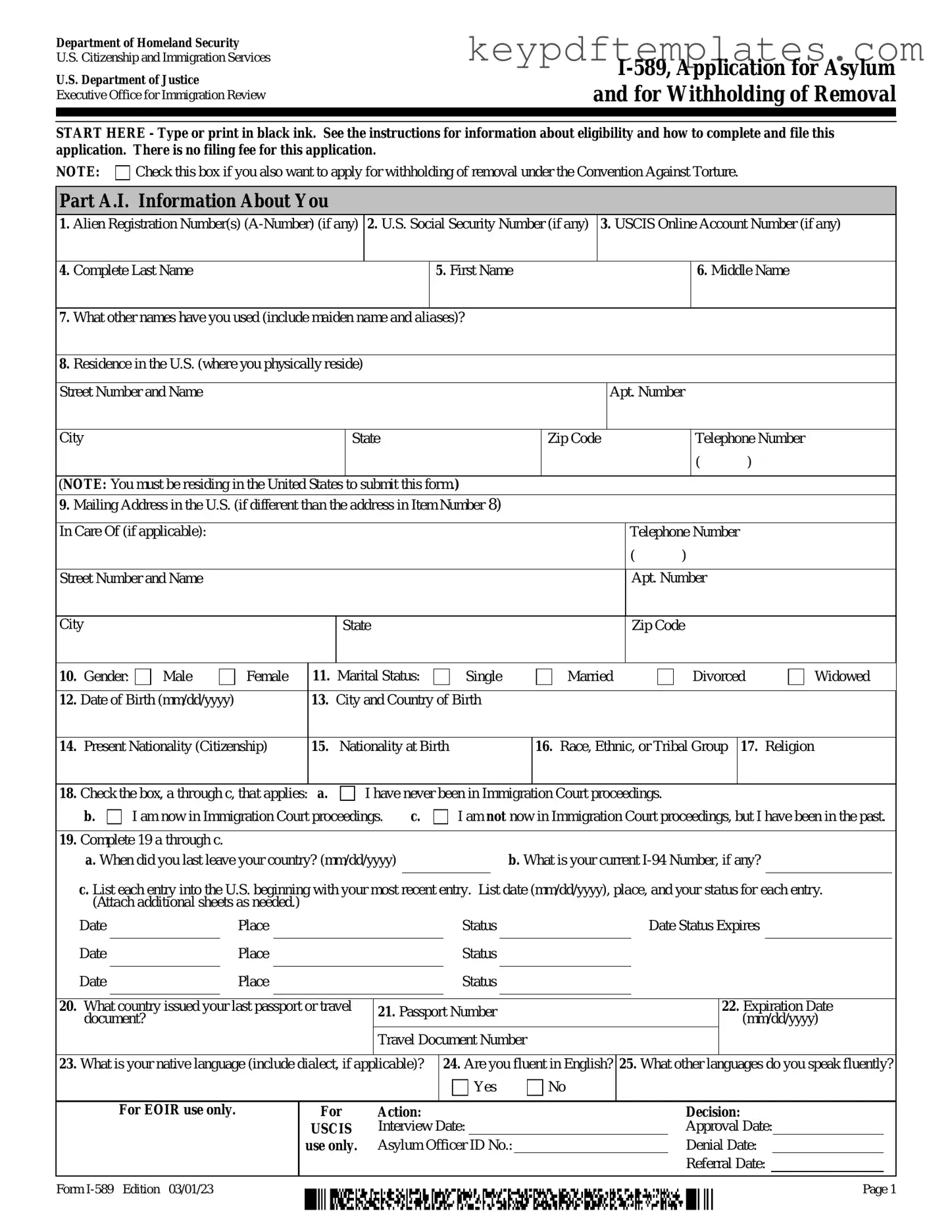 Get USCIS I-589 Form