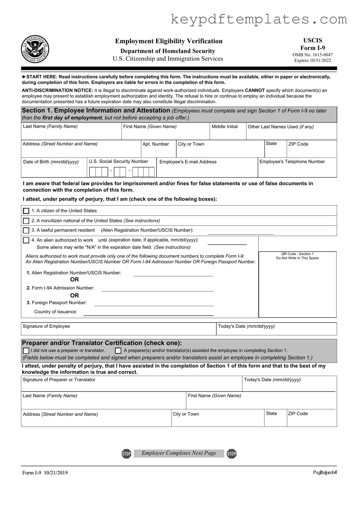 Get USCIS I-9 Form