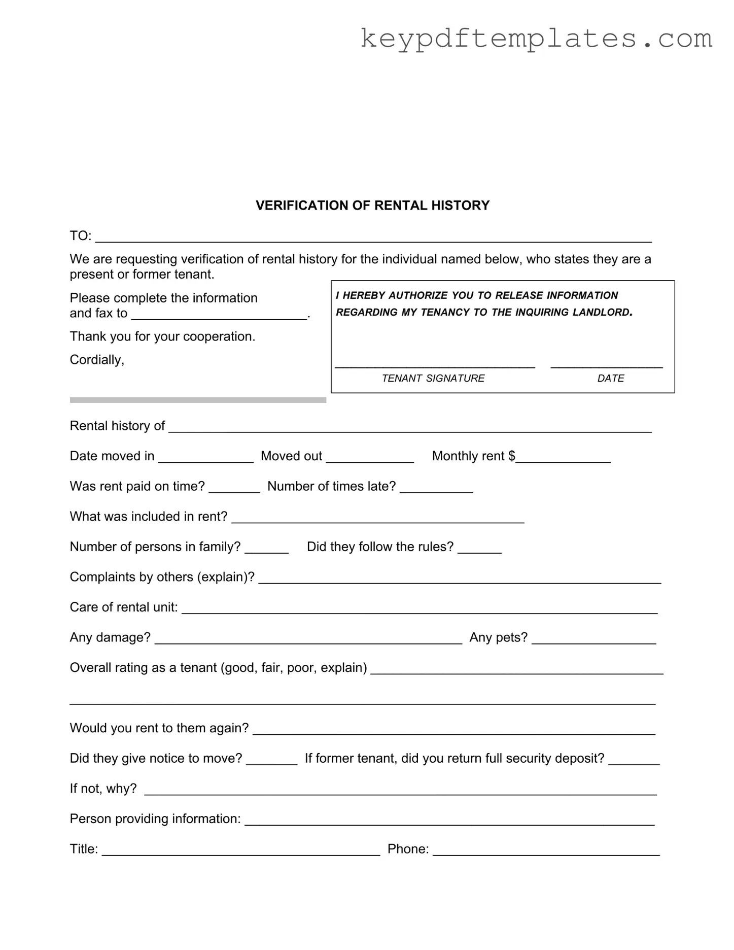 Get Verification Rental Form