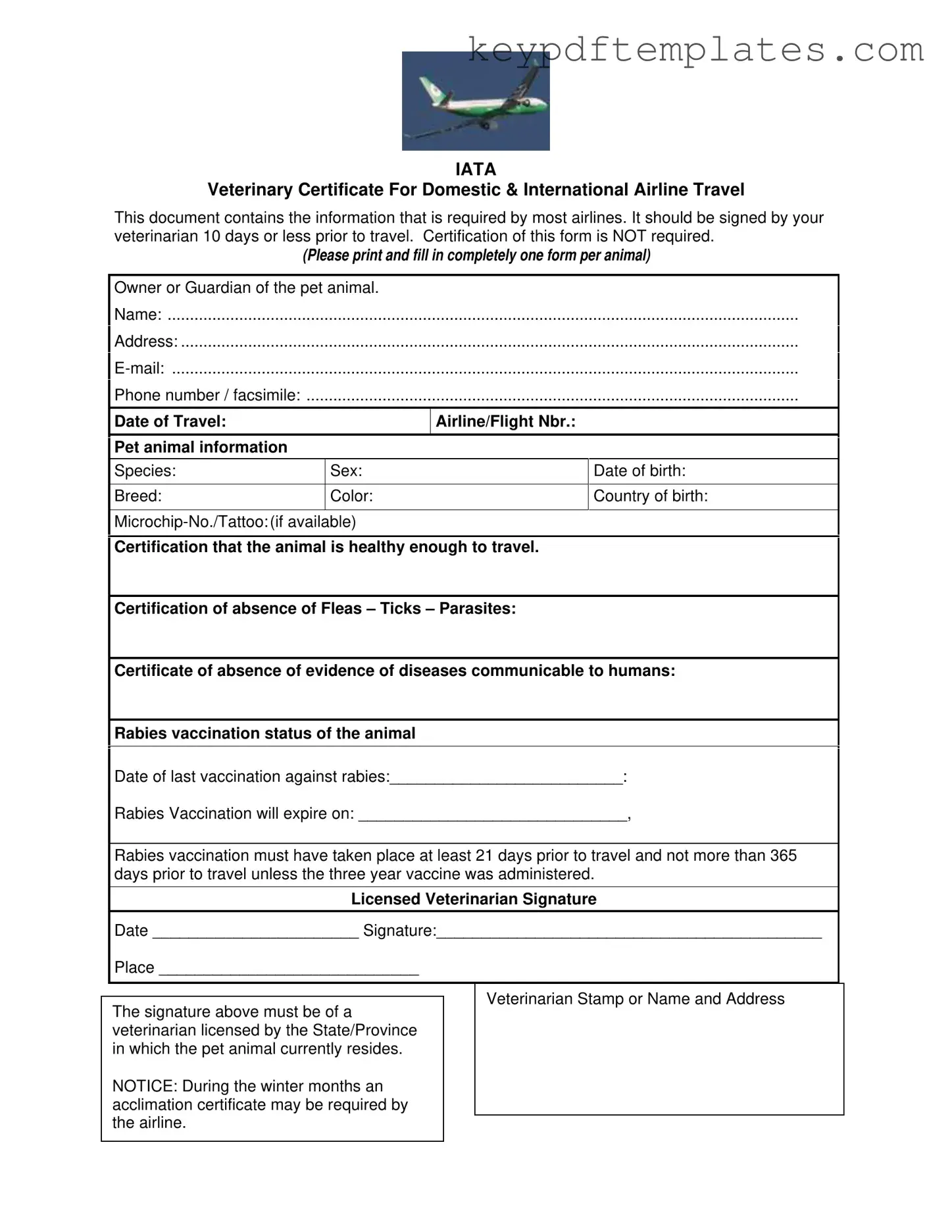 Get Veterinary Certificate Travel Form