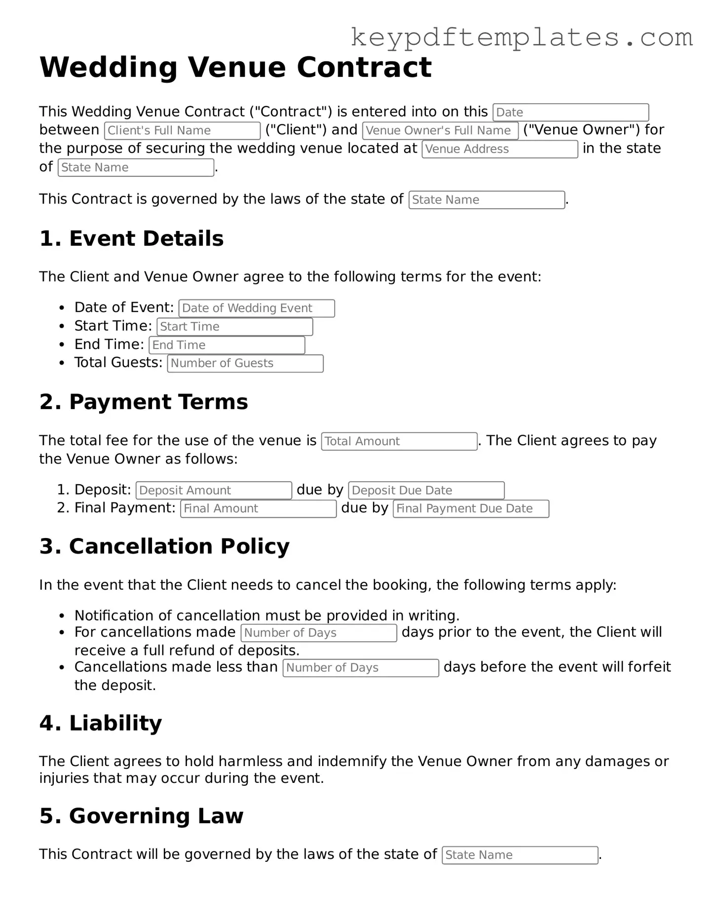 Printable Wedding Venue Contract Template