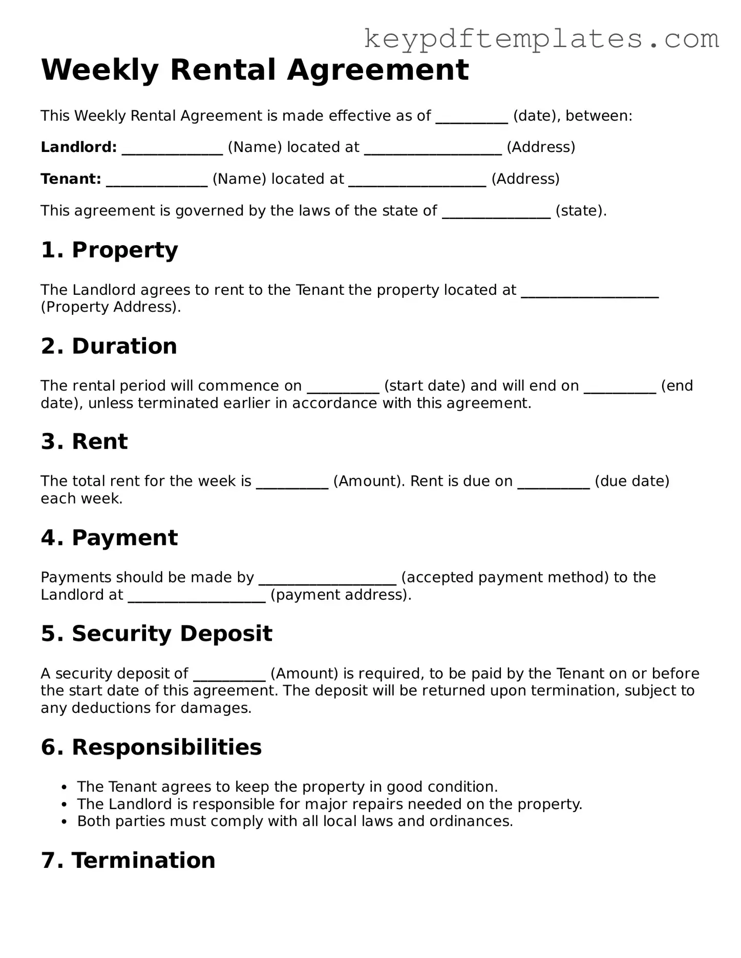 Printable Weekly Rental Agreement Template