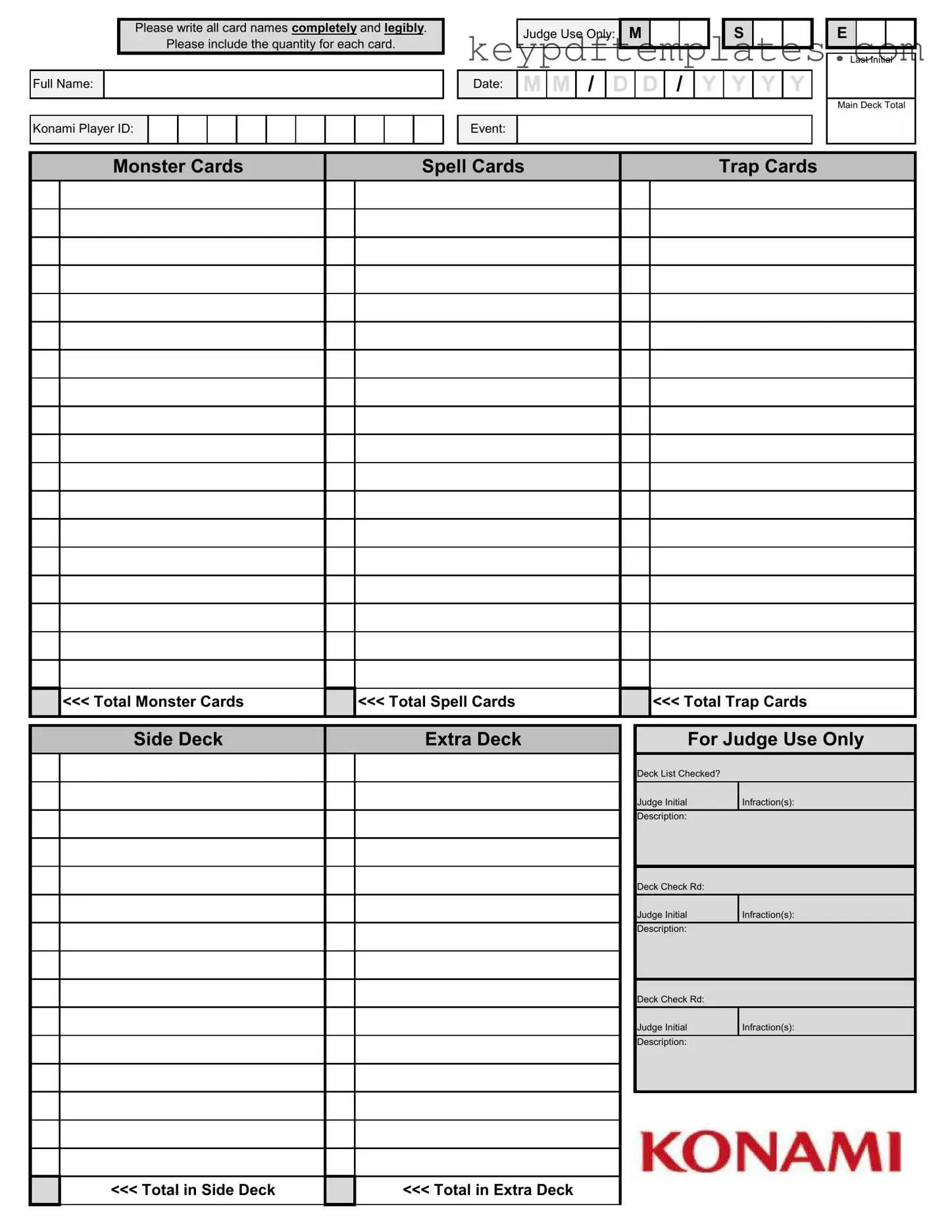 Get Konami Decklist Form